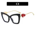 Montura de gafas de ojo de gato negra moderna con patillas doradas y corazones rojos. - C3-Marco Negro Brillante Corazón Rojo Lente Blanca