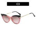 Cat-eye anti-blue light glasses with red patterned frame and gold metal temples, SKU C3 - Black Gray Pink