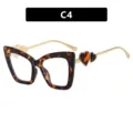 Elegante montura de gafas ojo de gato de carey con patillas de corazón dorado, modelo C4 - C4-Montura Carey Lentes Claras