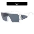 Trendy retro hollow square sunglasses for men, futuristic one-piece oversized sun glasses. - Transparent White Frame Grey Lens