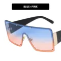 Oversized flat top sunglasses featuring blue and pink gradient lens with black wide frame - Blue to Pink Gradient