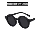 Bright black children's round frame sunglasses with dark gray sun protective lenses - Glossy Black/Grey Lens