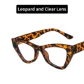 Retro cat eye sunglasses featuring a classic leopard print frame and clear white lenses - Leopard / Clear Lens / Metal Hinge