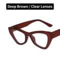 Vintage cat eye sunglasses featuring dark tea translucent frame and clear lenses for women - Dark Tea Frame Clear Lens / Metal Hinge