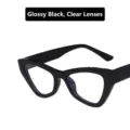 Trendy cat eye glasses with bright black frame and clear lenses for women - Glossy Black / Metal Hinge