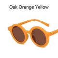 Children's round frame sunglasses in wood orange yellow for stylish sun protection - Yellow