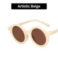 Cute beige round frame kids sunglasses featuring brown lenses for stylish sun protection - Beige