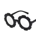 Cute children's flower shaped sunglasses with black frame and silver mirrored lenses - Glossy Black Silver Lens