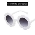 Cute flower-shaped children sunglasses featuring a white frame and grey lenses for kids - Solid White Gray Lens
