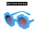 Adorable blue sunflower-shaped children's sunglasses featuring gray lenses for kids - Blue Glitter Frame / Gradient Grey Lenses