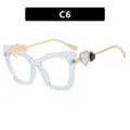 Fashionable clear cat-eye blue light blocking glasses with heart detail and gold temples. - C6-Clear Transparent Frame White Lens