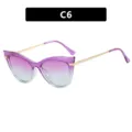 Stylish cat eye glasses frame with purple gradient lenses and gold textured metal temples - Transparent Purple Blue