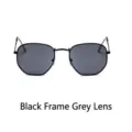 Retro hexagonal metal glasses featuring a thin black frame and dark gray lenses for daily use - Black Frame Grey Lens