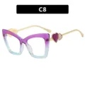 Elegant purple gradient cat-eye glasses frames featuring gold arms with decorative heart charms - C8-Purple Blue Gradient Frame White Lens