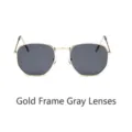 Retro polygonal sunglasses with gold metal frame and grey lenses - Gold Frame Grey Lens