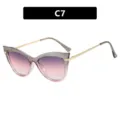 Stylish cat-eye blue light blocking glasses with pink gradient lenses and gold frame C7 - Transparent Gray Pink