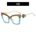 Blue-brown gradient cat-eye glasses with heart detail - Style C9 - C9-Tea Blue Gradient Frame White Lens