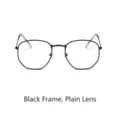 Vintage black metal polygonal eyeglass frames with clear flat lenses for men and women - Black Frame Clear Lenses