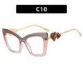 Cat-eye blue light blocking glasses with heart accents and brown-pink gradient frame. - C10-Gray Pink Tea Gradient Frame White Lens