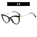 Elegant black and gold cat-eye anti-blue light glasses frame, SKU model C9 variant. - Glossy Black