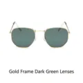 Retro hexagonal sunglasses with gold metal frame and dark green lenses for men and women - Gold Frame Dark Green Lenses