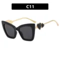 Trendy black cat-eye glasses frame with stylish golden heart-decorated temples - C11-Black Frame Gray Lens