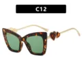 Cat-eye glasses with heart detail on gold temples, tortoiseshell frame and green lens - C12-Tortoise Frame Green Lens