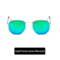 Retro gold metal polygonal glasses frame featuring vibrant green mirrored lenses - Gold Frame Green Mirror Lens