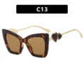 Elegant cat-eye glasses frame featuring heart accents in a tortoiseshell finish - C13-Tortoise Frame Light Tea Lens