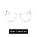 Retro silver metal polygonal glasses frame with clear lenses for a classic vintage look. - Silver Frame Clear Lenses