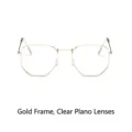 Retro gold metal polygonal eyeglass frame with clear flat lenses in classic 3548 style - Gold Frame White Lens