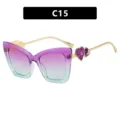 Fashionable heart-shaped cat-eye glasses with purple gradient lenses and gold frames - C15-Purple Blue Gradient Frame Double Purple Lens