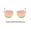 Retro hexagonal polygon sunglasses with gold metal frame and pink mirrored lenses - Gold Frame Pink Mirror
