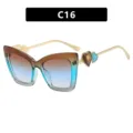 Fashionable cat-eye anti-blue light glasses featuring gradient lenses and heart decor - C16-Tea Blue White Gradient Frame Top Tea Bottom Blue Lens