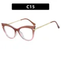 Cat eye anti-blue light glasses frame in brown and pink gradient with gold metal temples - Tea Pink Gradient Clear Lens