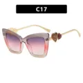 Fashion heart cat-eye anti-blue light glasses with gradient lenses and gold temples - C17-Gray Pink Tea Gradient Frame Gray Pink Lens