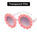Occhiali da sole rotondi per bambini con decorazioni a margherita in rosa trasparente - rosa trasparente