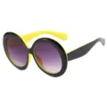 Oversized retro round sunglasses featuring a black and yellow frame and purple lenses - Black and Yellow Patchwork