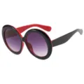 Retro oversized round sunglasses with black and red frames and gradient purple lenses. - Black and Red