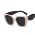 Oversized beige sunglasses with irregular black diamond temples and dark grey lenses - Beige / Grey Lenses