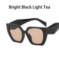 Irregular oversized black frame sunglasses with light tea lenses and diamond temples - Glossy Black Light Brown