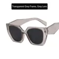 Modern irregular sunglasses featuring transparent gray frames and diamond textured temples - Transparent Gray Frame & Gray Lenses