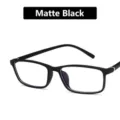 Matte black retro rectangular glasses frame with anti-blue light clear lenses for students - Matte Black