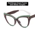 Gafas cat-eye de moda con monturas marrón rojizo y verde y lentes transparentes. - Montura Marrón Rojo y Verde Lente Clara