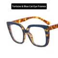 Elegante montura de gafas cuadrada oversize, frente azul y varillas tipo carey - Carey Azul Retazos Lente Clara