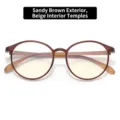 Retro round blue light blocking eyeglasses frame with tea brown and beige temples - Matte Tea Outside & Beige Inner Temples