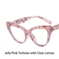 Montura de gafas de ojo de gato para mujer en rosa jaspeado con lentes claros - Diseño - Patrón Floral Rosa Gelatina Lente Clara