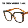 Stylish oversized square anti-blue light glasses with green tortoise shell frames for women - Green Tortoise Patchwork Clear Lens