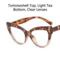 Montura de gafas ojo de gato retro carey y color té claro con lentes transparentes - Empalme de Patrón y Té Claro Lente Clara