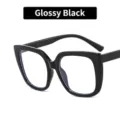 Oversized square blue light blocking glasses frames for women in bright black finish. - Shiny Black Clear Lens